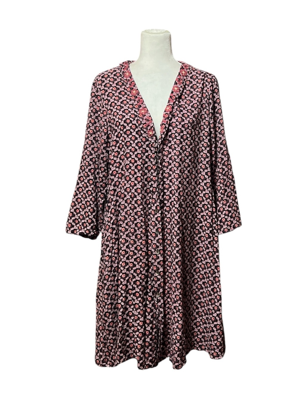 APRIL CORNELL Floral Embroidered Collar Button Down Dress